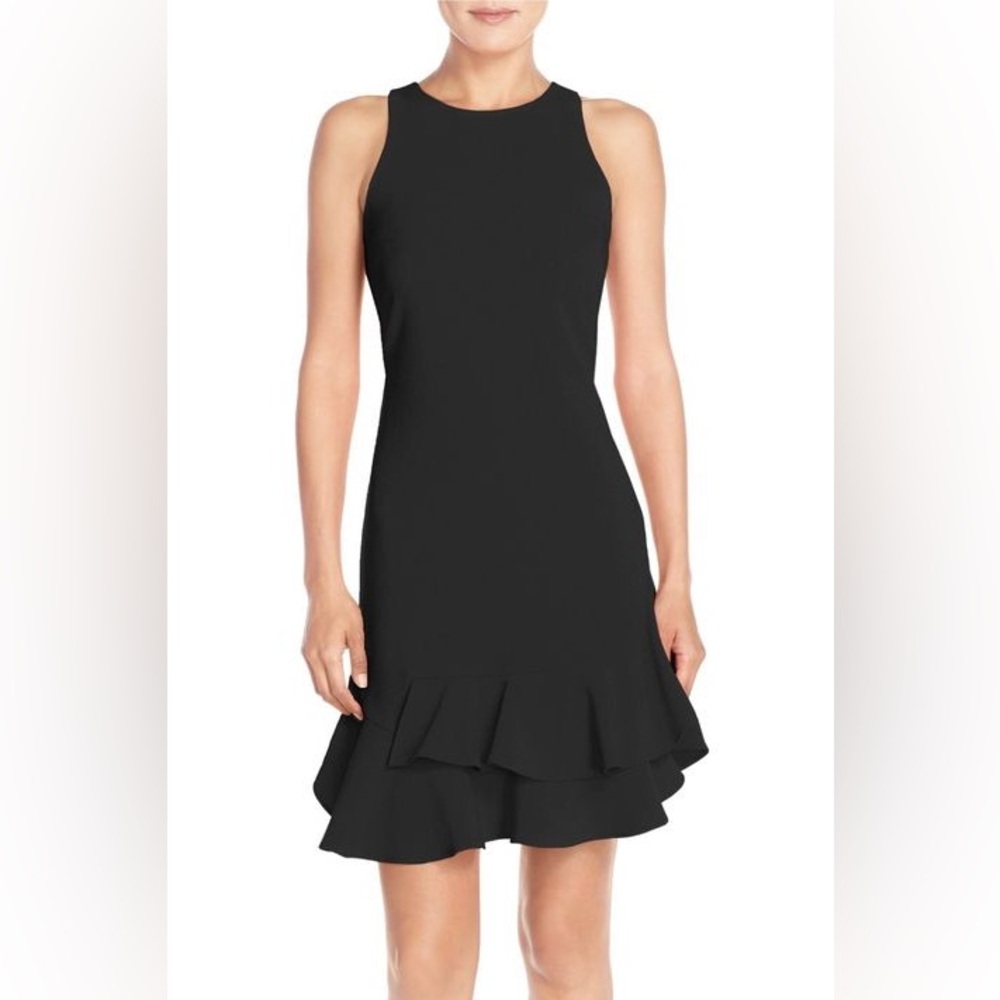 Chelsea28 Black Halter Ruffle Midi Dress